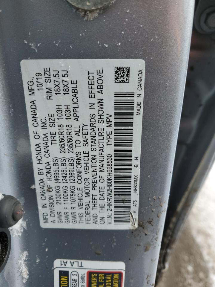2019 Honda CR-V VIN 2HKRW2H80KH668530 Copart auction photo, side damage thumbnail 14