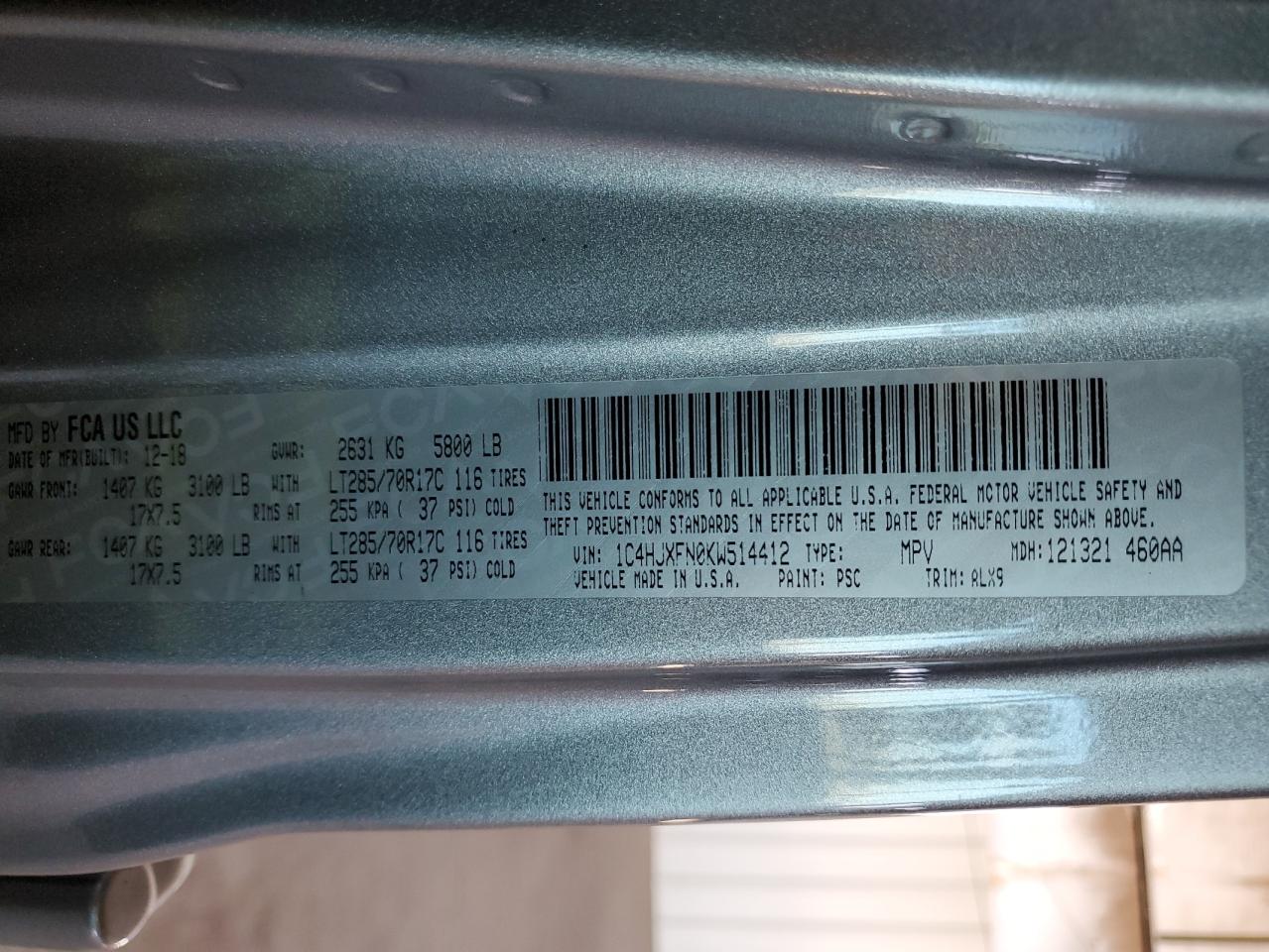 2019 Jeep Wrangler VIN 1C4HJXFN0KW514412 Copart auction photo, front end damage thumbnail 12