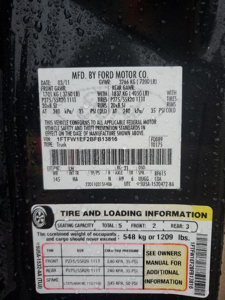 2011 Ford F-150 VIN 1FTFW1EF2BFB13816 Copart auction photo, front end / minor dent/scratches damage thumbnail 14