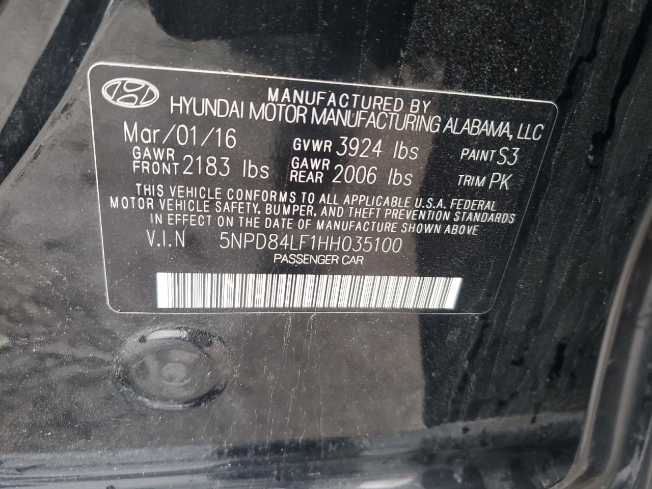 2017 Hyundai Elantra VIN 5NPD84LF1HH035100 Copart auction photo, minor dent/scratches damage thumbnail 12