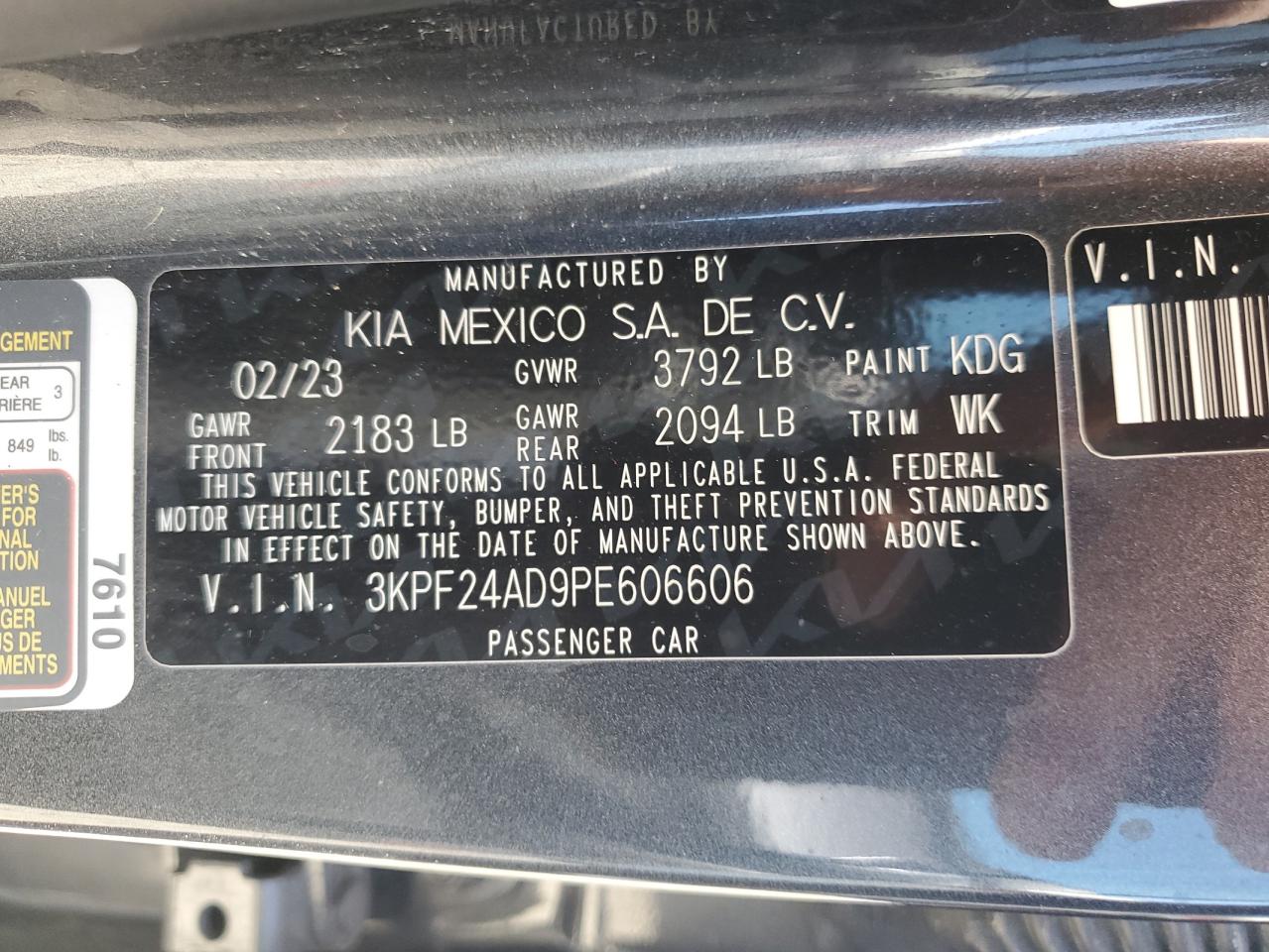 2023 KIA Forte VIN 3KPF24AD9PE606606 Copart auction photo, front end damage thumbnail 12