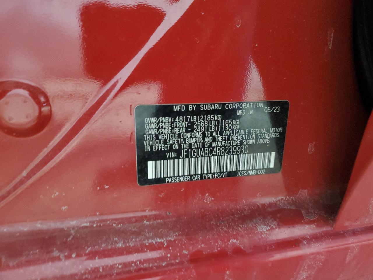 2024 Subaru Impreza VIN JF1GUABC4R8239930 Copart auction photo, side damage thumbnail 12