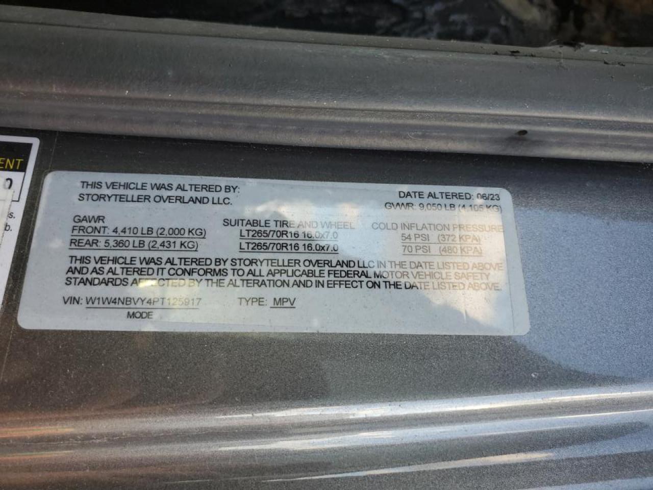 2023 Mercedes-Benz Sprinter VIN W1W4NBVY4PT125917 Copart auction photo, burn damage thumbnail 13