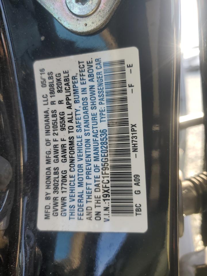 2016 Honda Civic VIN 19XFC1F95GE028536 Copart auction photo, front end / minor dent/scratches damage thumbnail 14