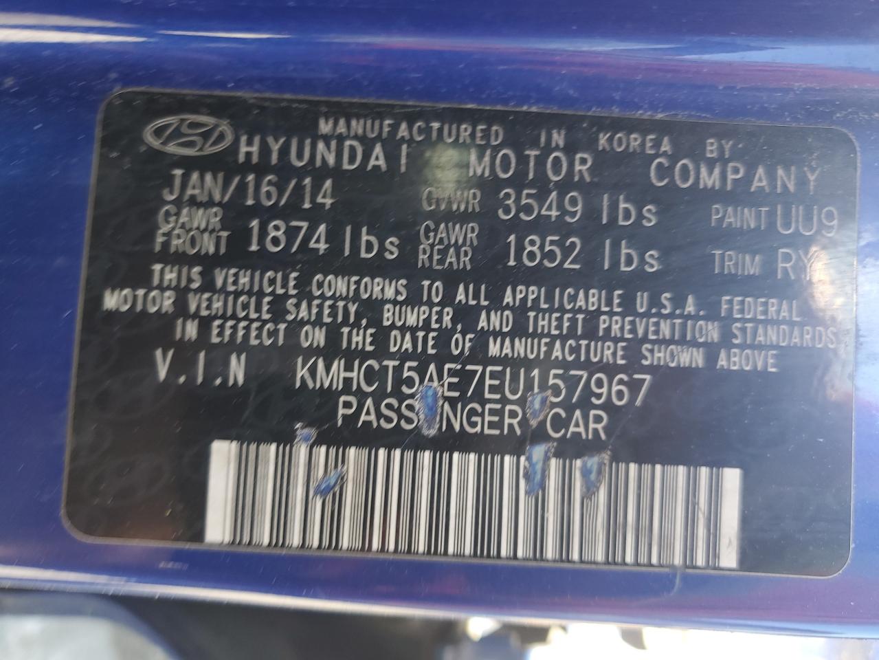 2014 Hyundai Accent VIN KMHCT5AE7EU157967 Copart auction photo, front end / rear end damage thumbnail 12