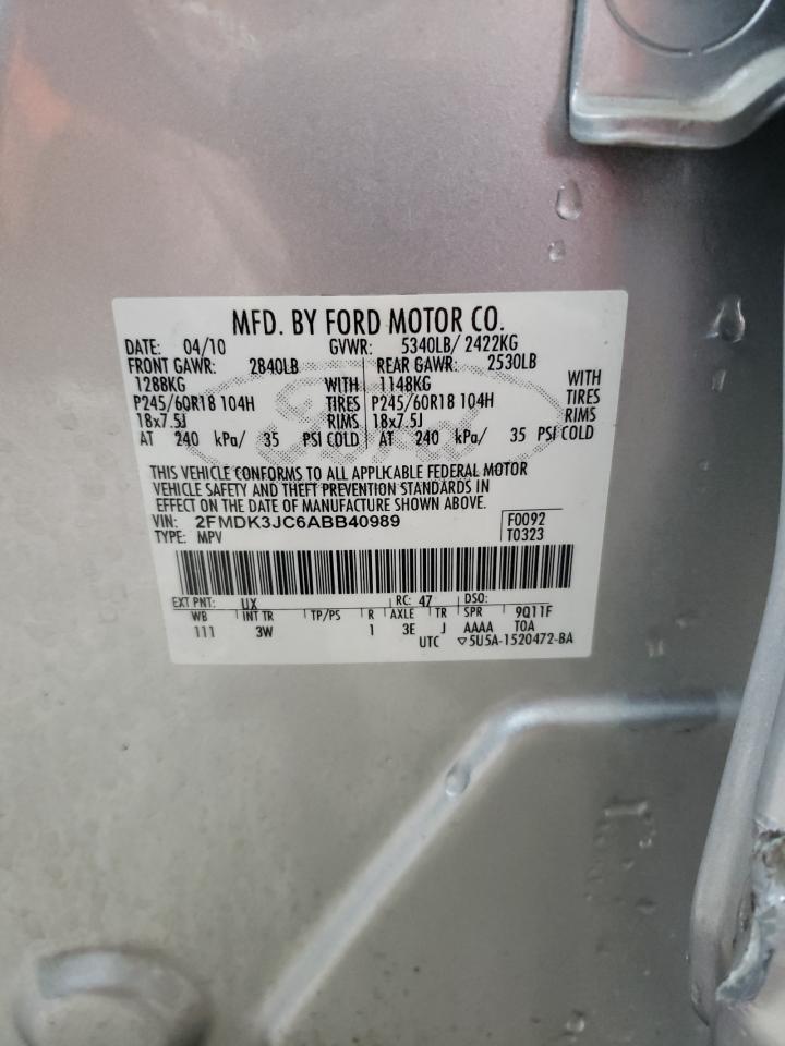 2010 Ford Edge VIN 2FMDK3JC6ABB40989 Copart auction photo, front end / side damage thumbnail 15