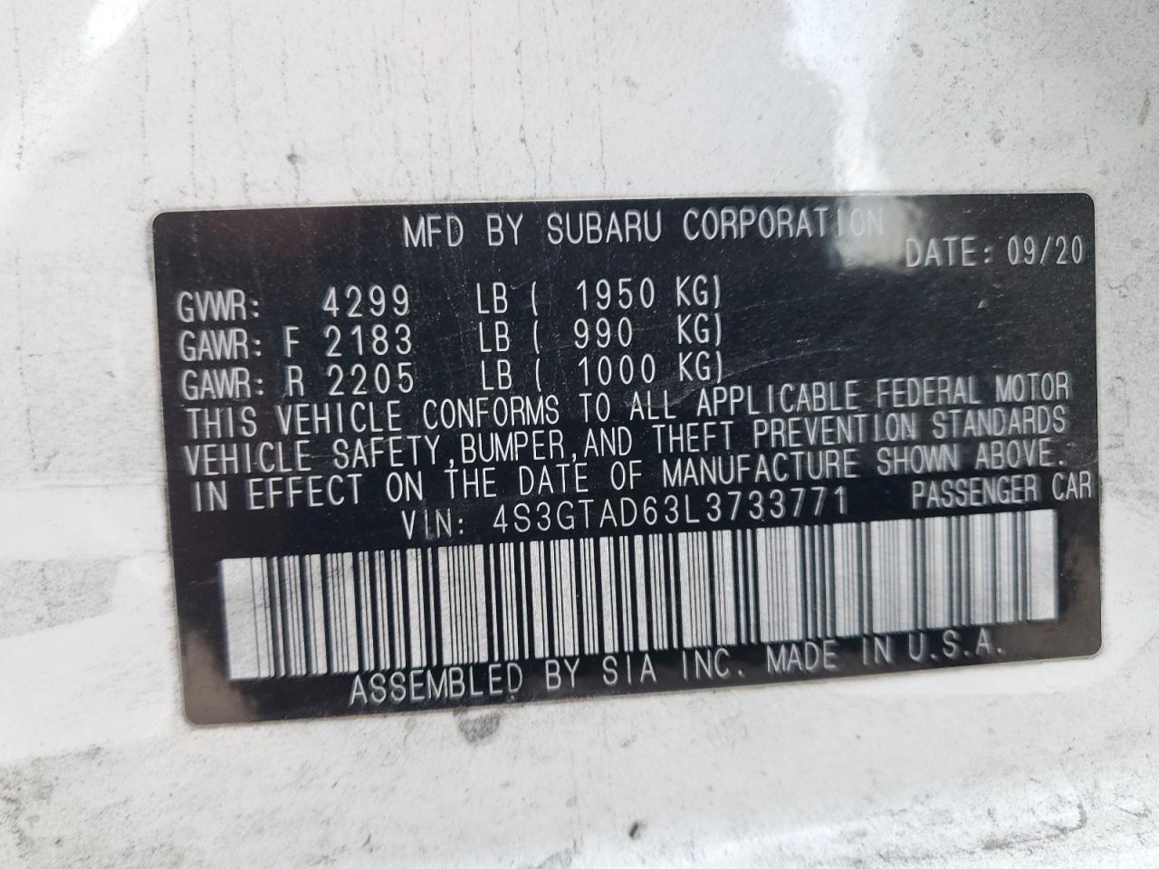 2020 Subaru Impreza VIN 4S3GTAD63L3733771 Copart auction photo, front end damage thumbnail 12