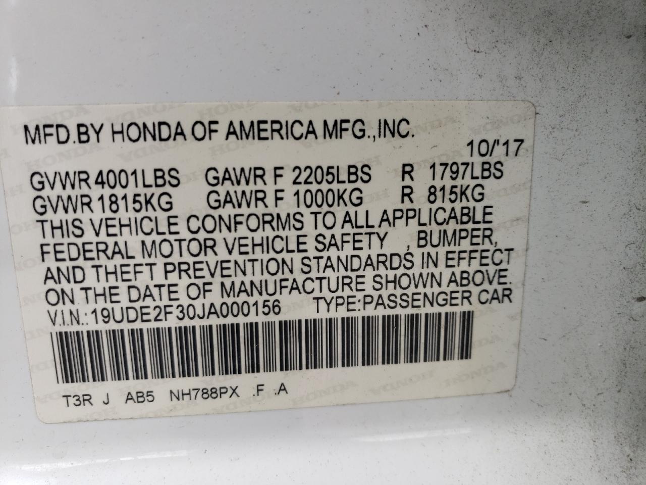 2018 Acura ILX VIN 19UDE2F30JA000156 Copart auction photo, front end damage thumbnail 15