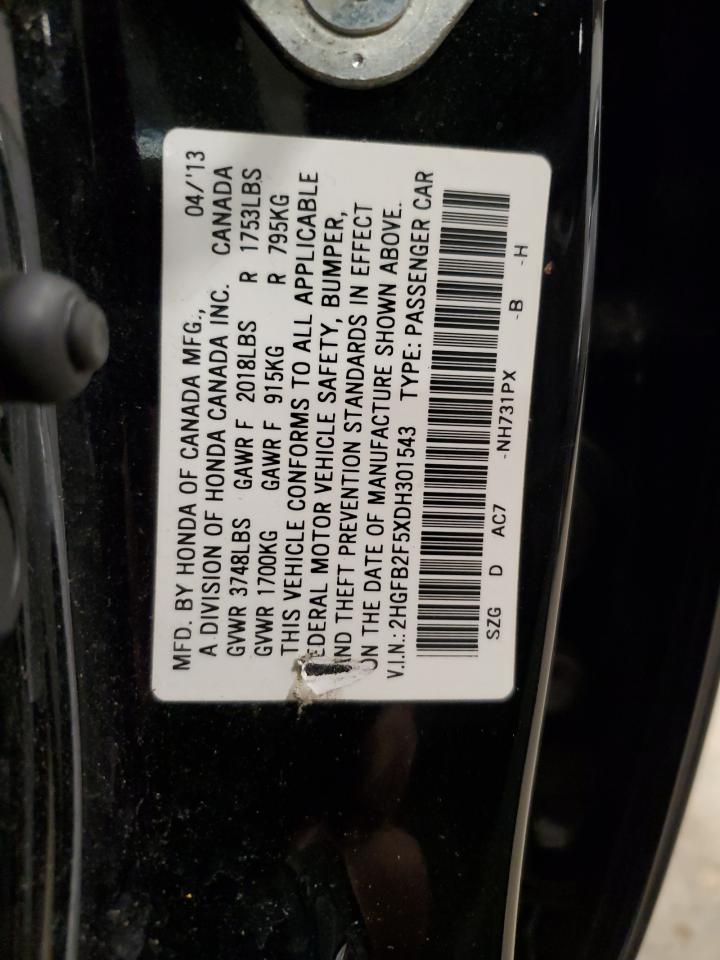 2013 Honda Civic VIN 2HGFB2F5XDH301543 Copart auction photo, side damage thumbnail 12