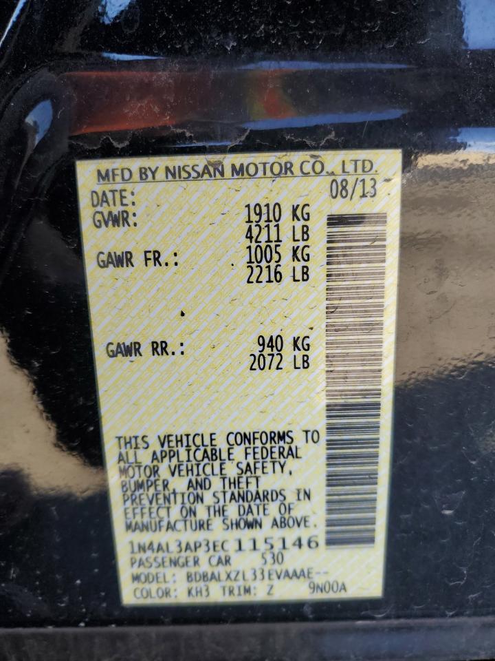 2014 Nissan Altima VIN 1N4AL3AP3EC115146 Copart auction photo, side / minor dent/scratches damage thumbnail 12