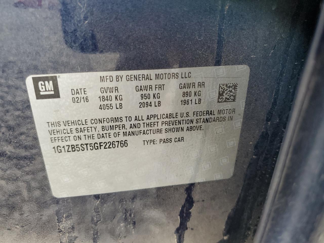 2016 Chevrolet Malibu VIN 1G1ZB5ST5GF226766 Copart auction photo, all over damage thumbnail 12