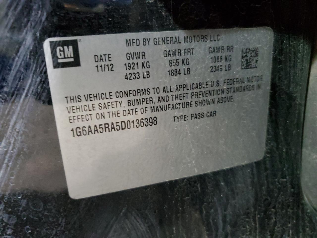 2013 Cadillac ATS VIN 1G6AA5RA5D0136398 Copart auction photo, front end / minor dent/scratches damage thumbnail 12