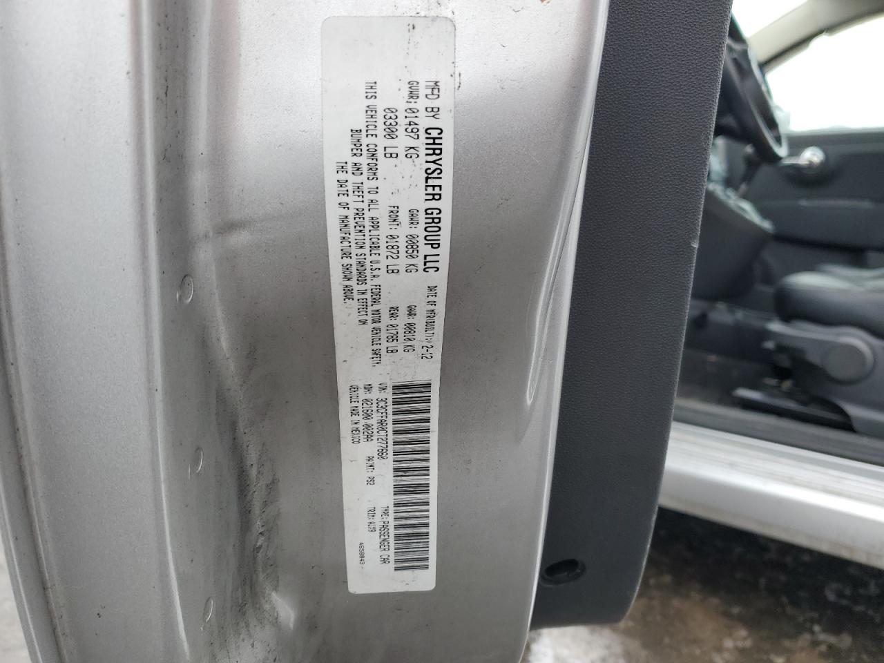 2012 Fiat 500 VIN 3C3CFFAR0CT277660 Copart auction photo, front end / side damage thumbnail 14