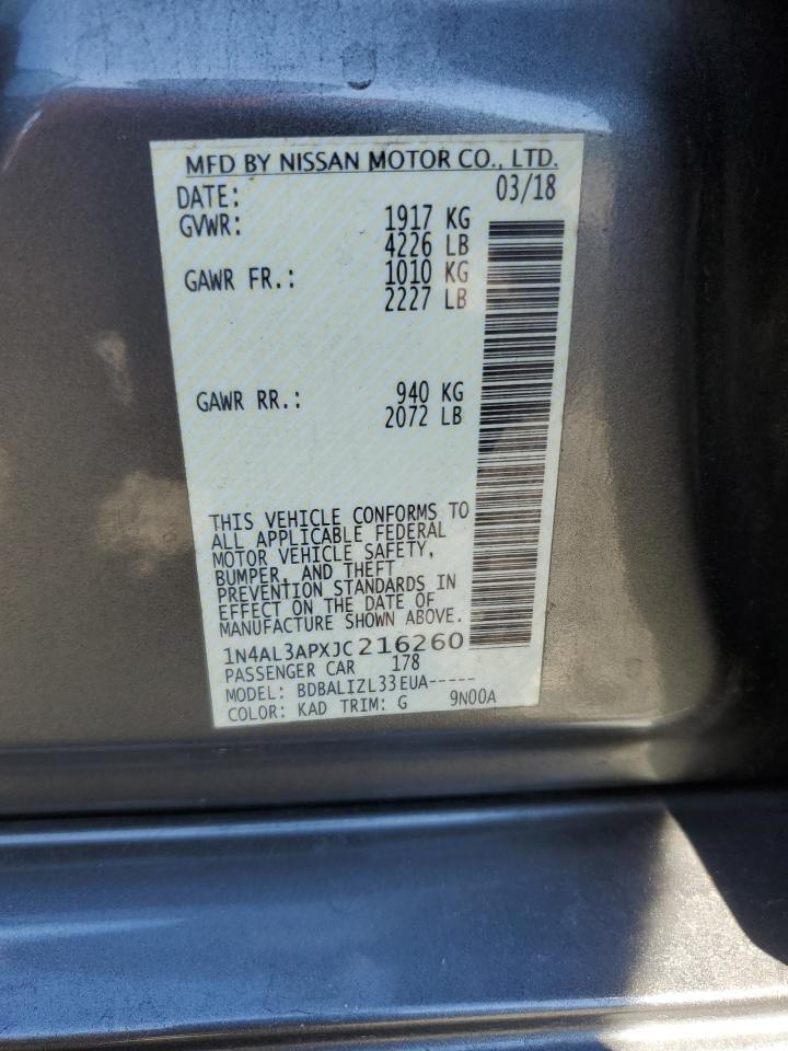 2018 Nissan Altima VIN 1N4AL3APXJC216260 Copart auction photo, rear end damage thumbnail 12