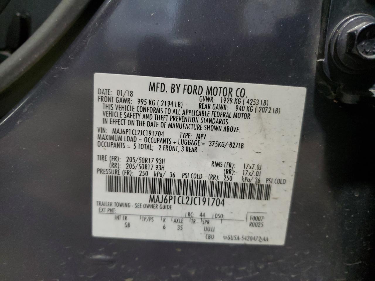 2018 Ford EcoSport VIN MAJ6P1CL2JC191704 Copart auction photo, undercarriage / front end damage thumbnail 12