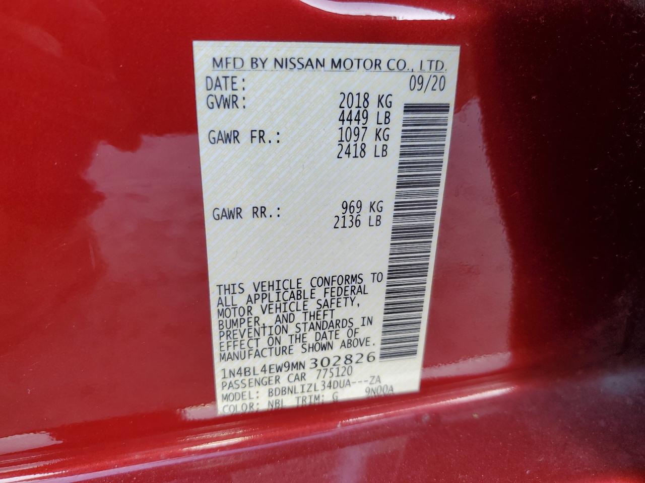 2021 Nissan Altima VIN 1N4BL4EW9MN302826 Copart auction photo, front end damage thumbnail 12