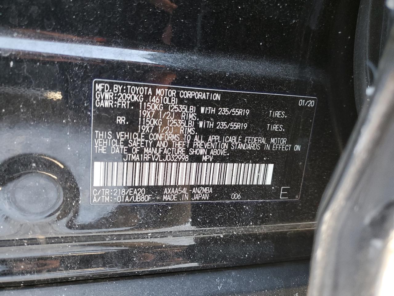2020 Toyota RAV 4 VIN JTMA1RFV7LJ032998 Copart auction photo, all over damage thumbnail 15