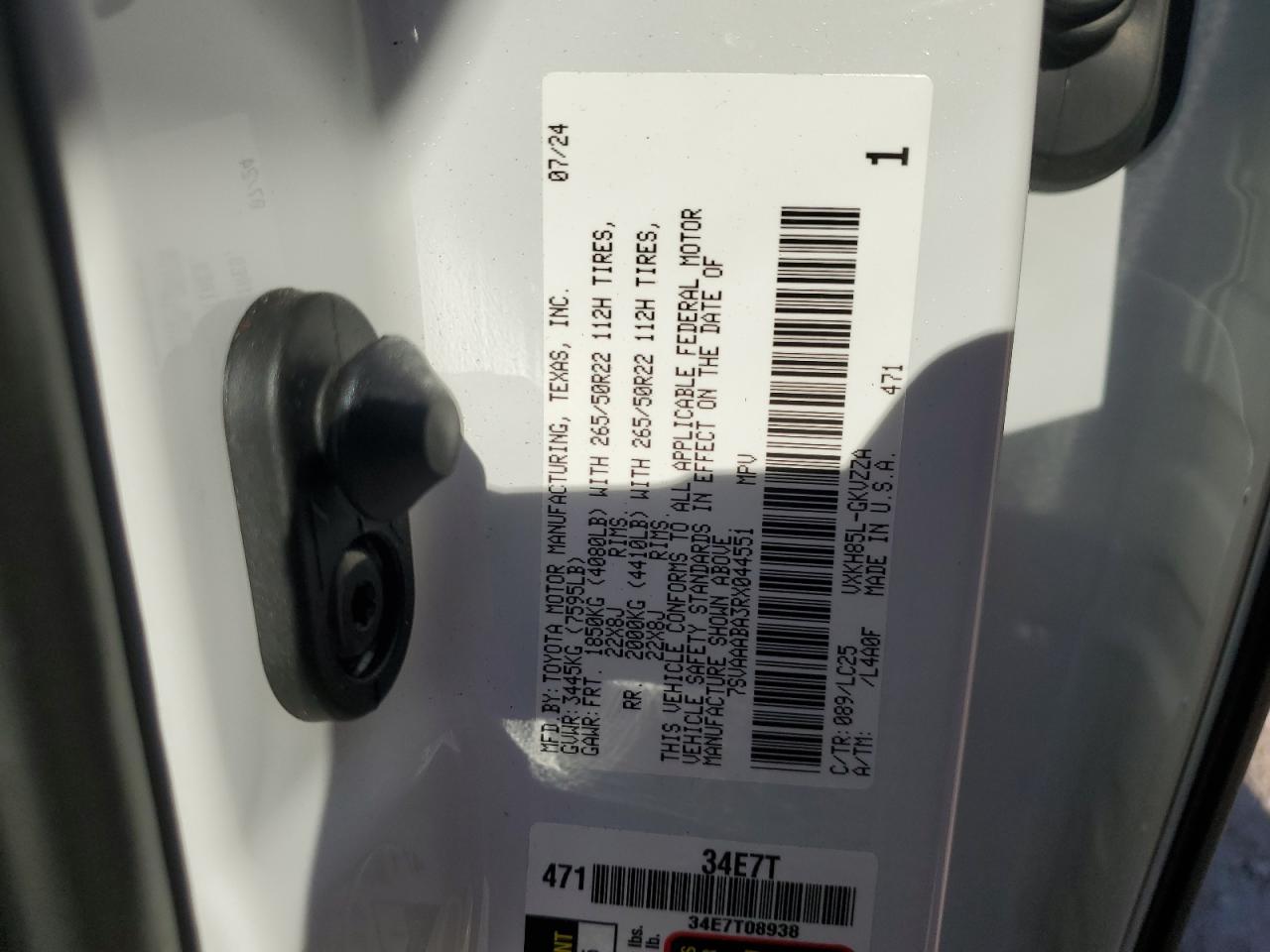 2024 Toyota Sequoia VIN 7SVAAABA3RX044551 Copart auction photo, top/roof damage thumbnail 13