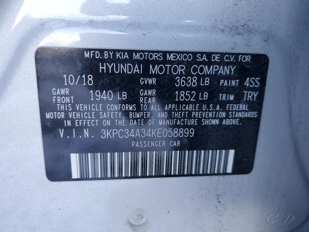 2019 Hyundai Accent VIN 3KPC34A34KE058899 Copart auction photo, all over / rear end damage thumbnail 14