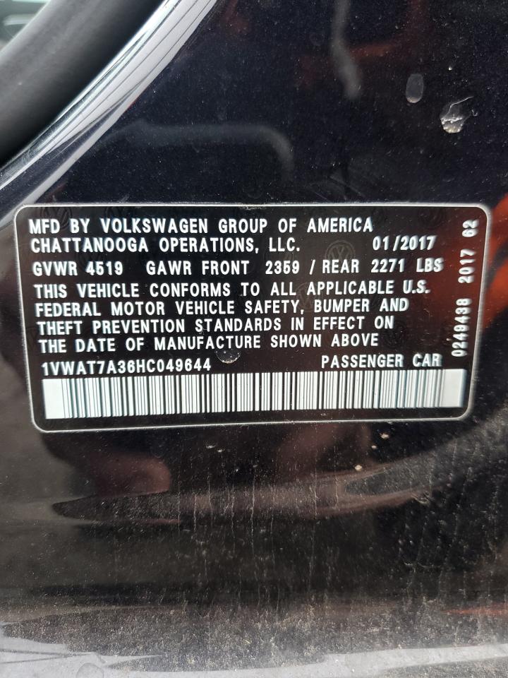 2017 Volkswagen Passat VIN 1VWAT7A36HC049644 Copart auction photo, front end damage thumbnail 13