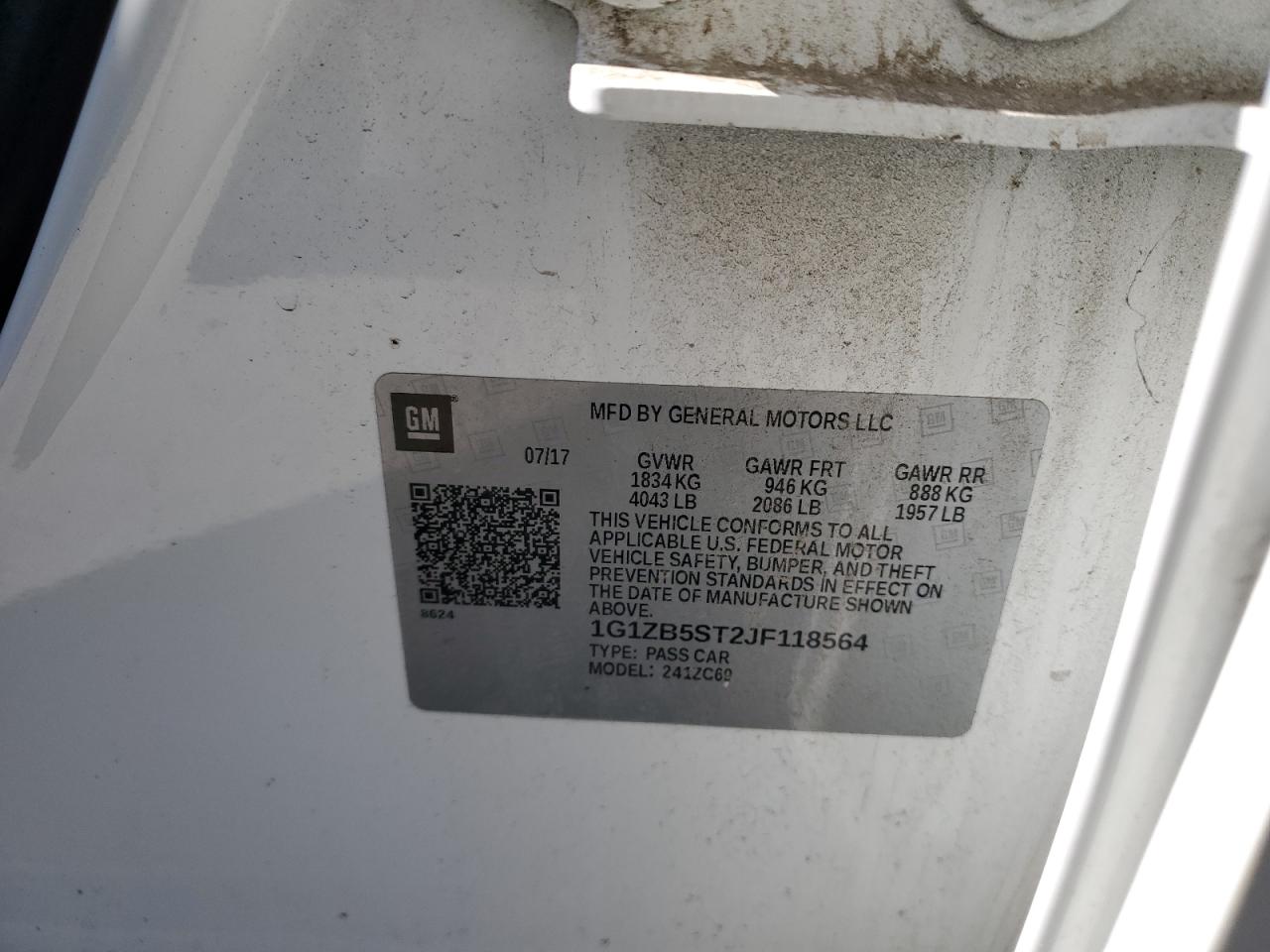 2018 Chevrolet Malibu VIN 1G1ZB5ST2JF118564 Copart auction photo, front end / side damage thumbnail 12