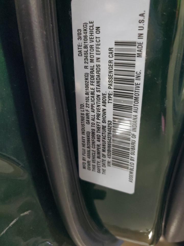 2003 Subaru Legacy VIN 4S3BH665437645253 Copart auction photo, front end / side damage thumbnail 16