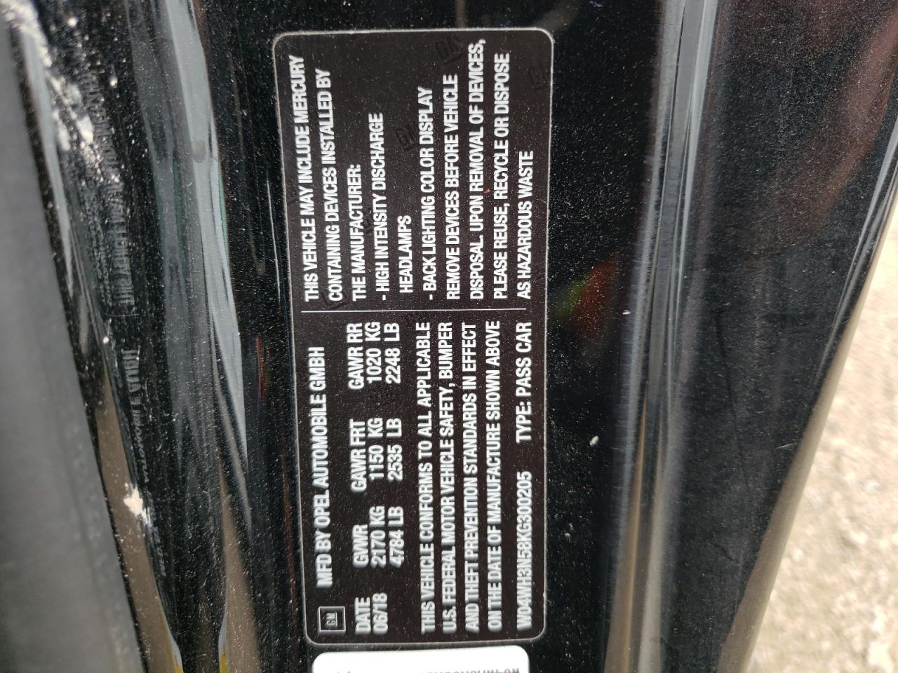 2019 Buick Cascada VIN W04WH3N58KG300205 Copart auction photo, front end / rear end damage thumbnail 13