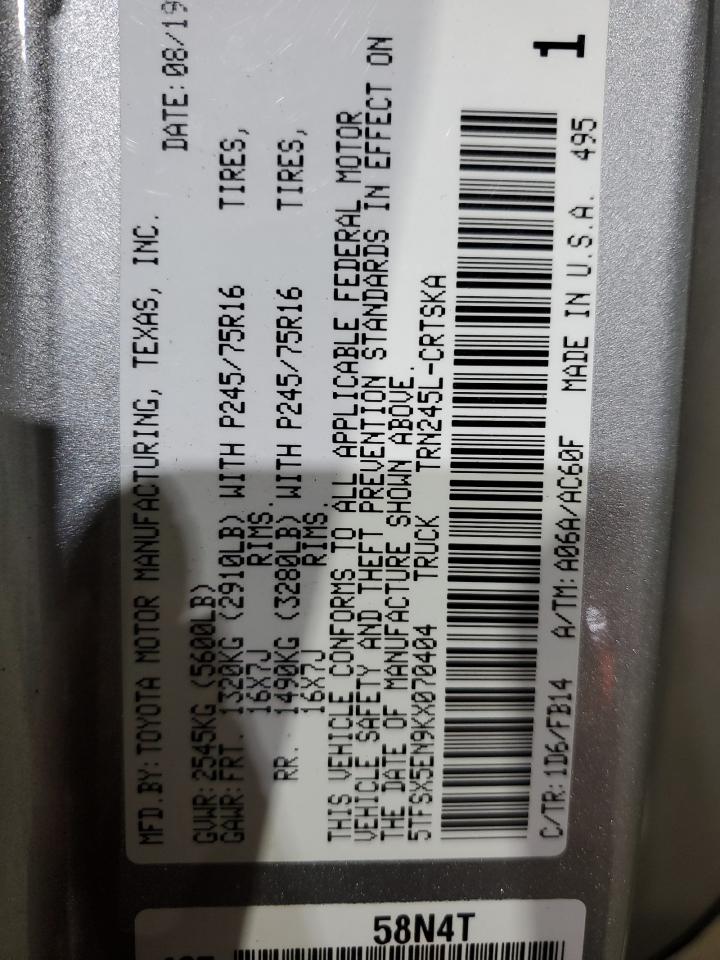 2019 Toyota Tacoma VIN 5TFSX5EN9KX070404 Copart auction photo, front end damage thumbnail 12