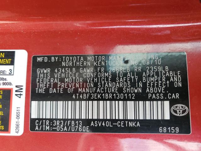 2011 Toyota Camry VIN 4T4BF3EK1BR130112 Copart auction photo, front end / rear end damage thumbnail 13