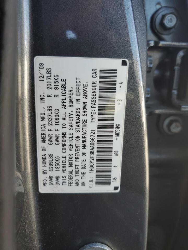2010 Honda Accord VIN 1HGCP2F38AA066721 Copart auction photo, rear end / minor dent/scratches damage thumbnail 12