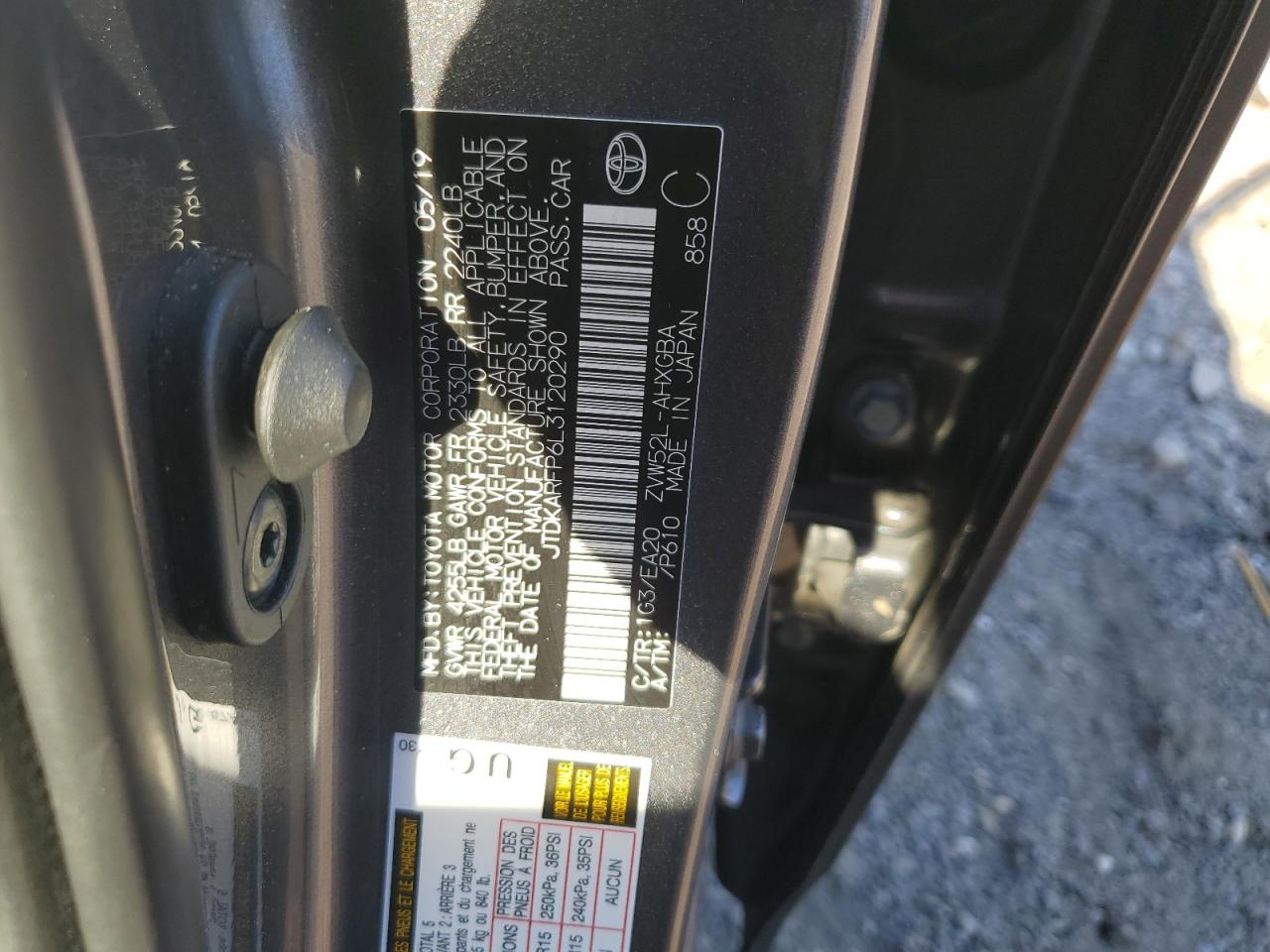 2020 Toyota Prius VIN JTDKARFP6L3120290 Copart auction photo, front end / minor dent/scratches damage thumbnail 13
