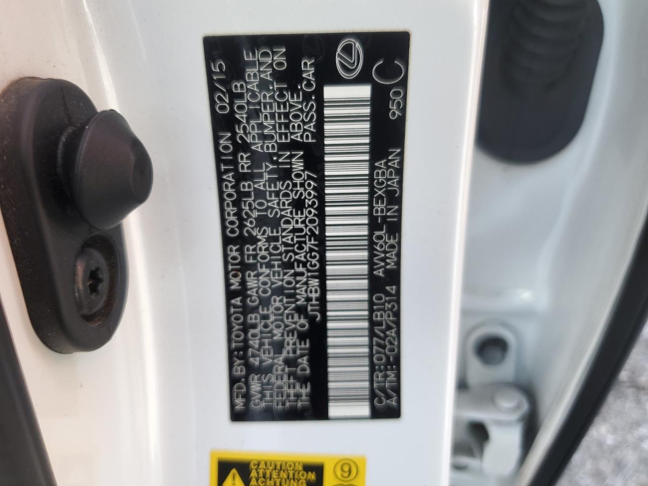 2015 Lexus ES VIN JTHBW1GG7F2093997 Copart auction photo, side damage thumbnail 14