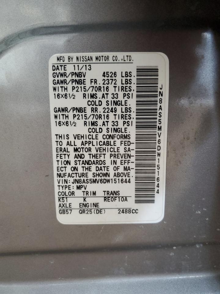 2013 Nissan Rogue VIN JN8AS5MV6DW151644 Copart auction photo, front end damage thumbnail 13