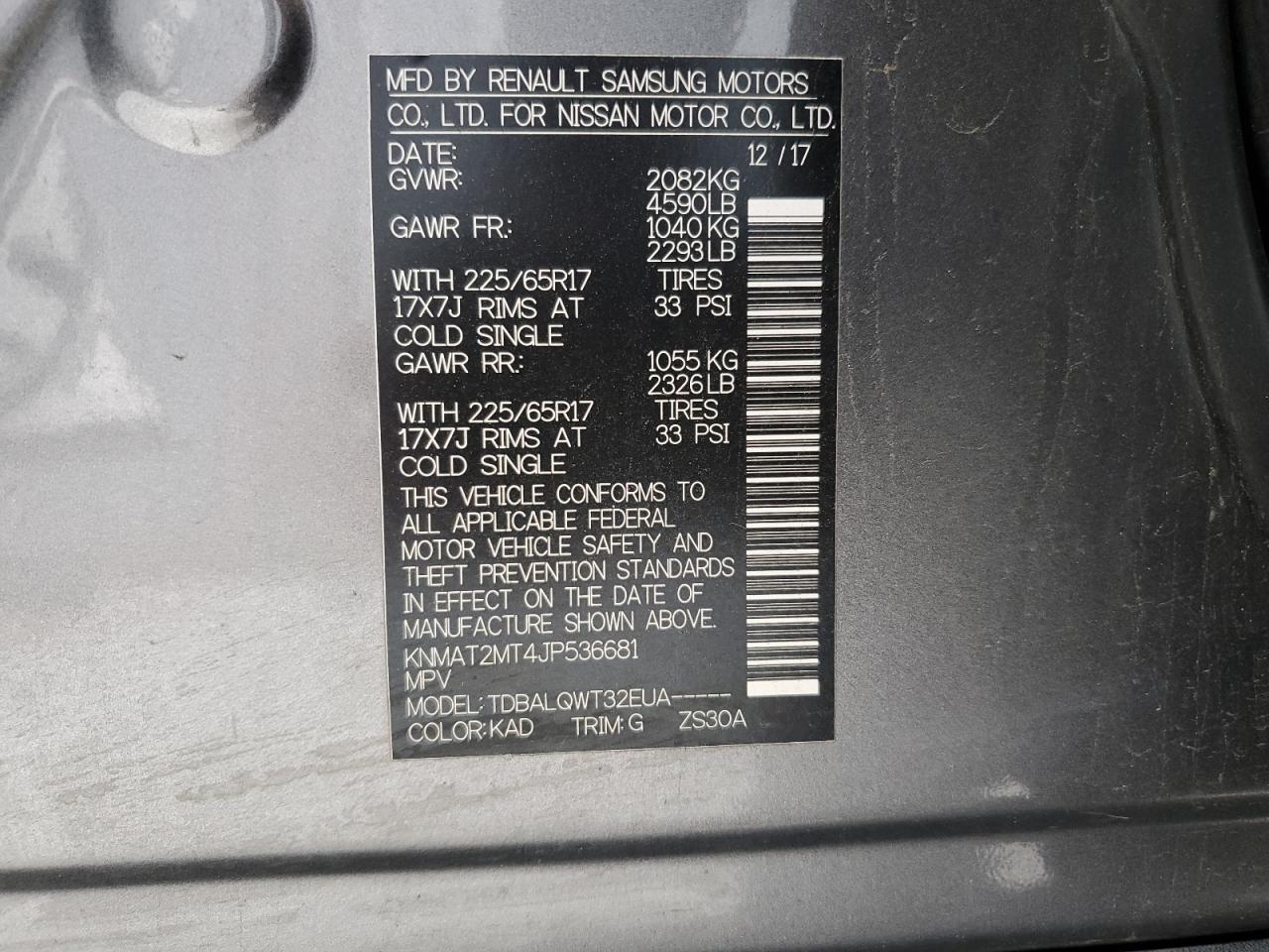2018 Nissan Rogue VIN KNMAT2MT4JP536681 Copart auction photo, rear end damage thumbnail 13