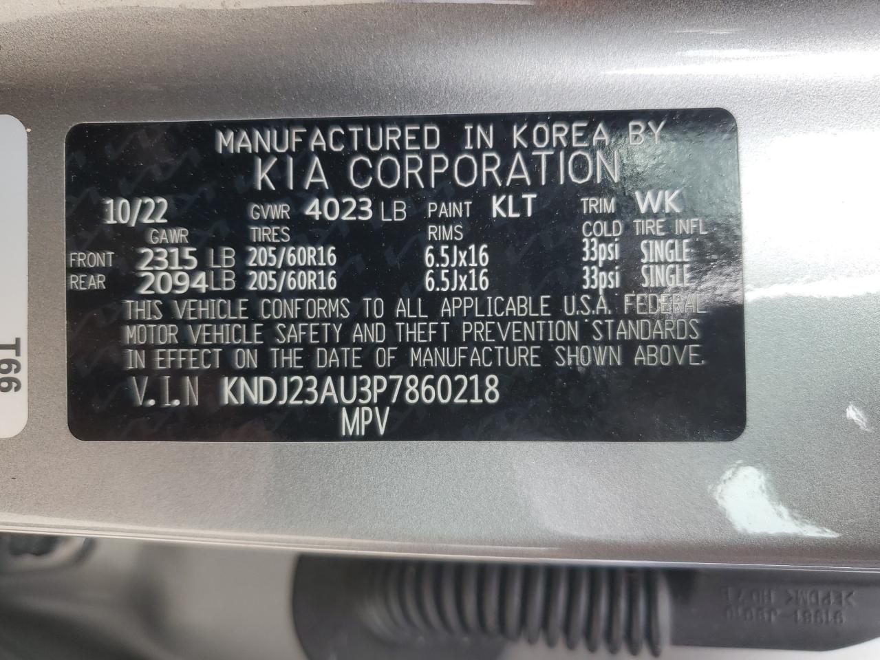 2023 KIA Soul VIN KNDJ23AU3P7860218 Copart auction photo, water/flood / minor dent/scratches damage thumbnail 14