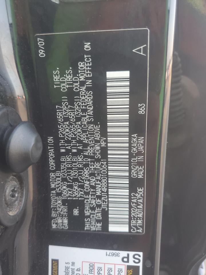 2008 Toyota 4Runner VIN JTEZU14R880100641 Copart auction photo, front end / minor dent/scratches damage thumbnail 14