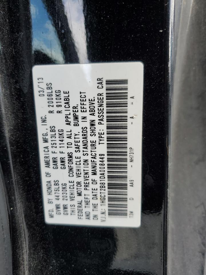 2013 Honda Accord VIN 1HGCT2B81DA008449 Copart auction photo, front end damage thumbnail 13