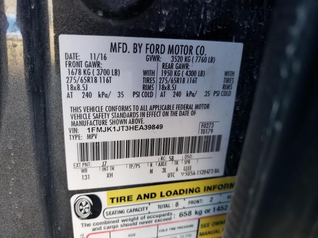 2017 Ford Expedition VIN 1FMJK1JT3HEA39849 Copart auction photo, front end / side damage thumbnail 12
