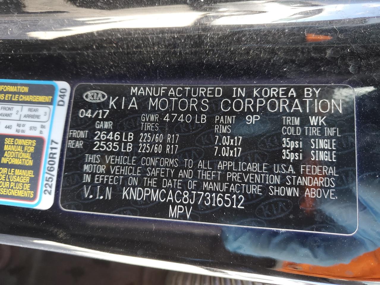 2018 KIA Sportage VIN KNDPMCAC8J7316512 Copart auction photo, side / undercarriage damage thumbnail 16