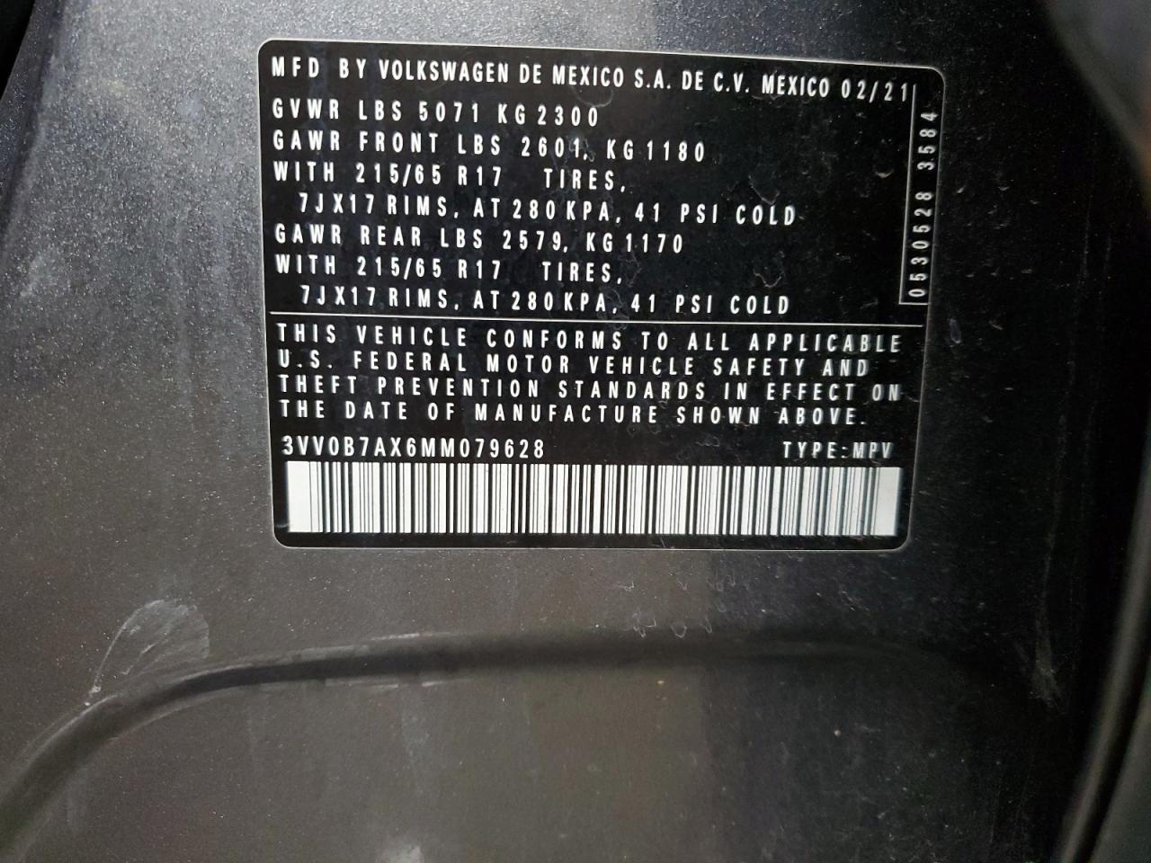 2021 Volkswagen Tiguan VIN 3VV0B7AX6MM079628 Copart auction photo, front end / rear end damage thumbnail 13