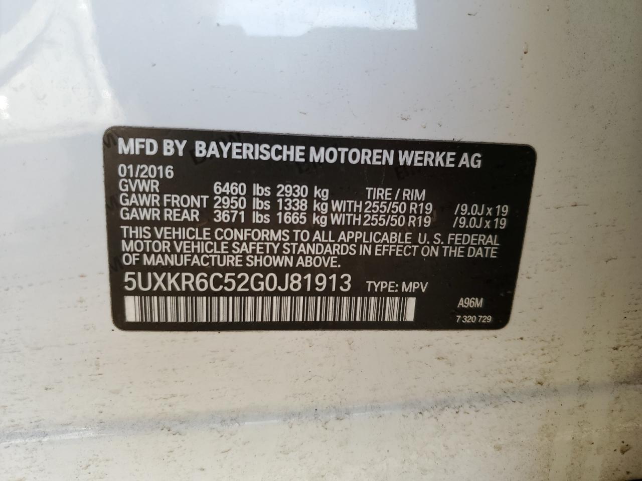 2016 BMW X5 VIN 5UXKR6C52G0J81913 Copart auction photo, all over damage thumbnail 14