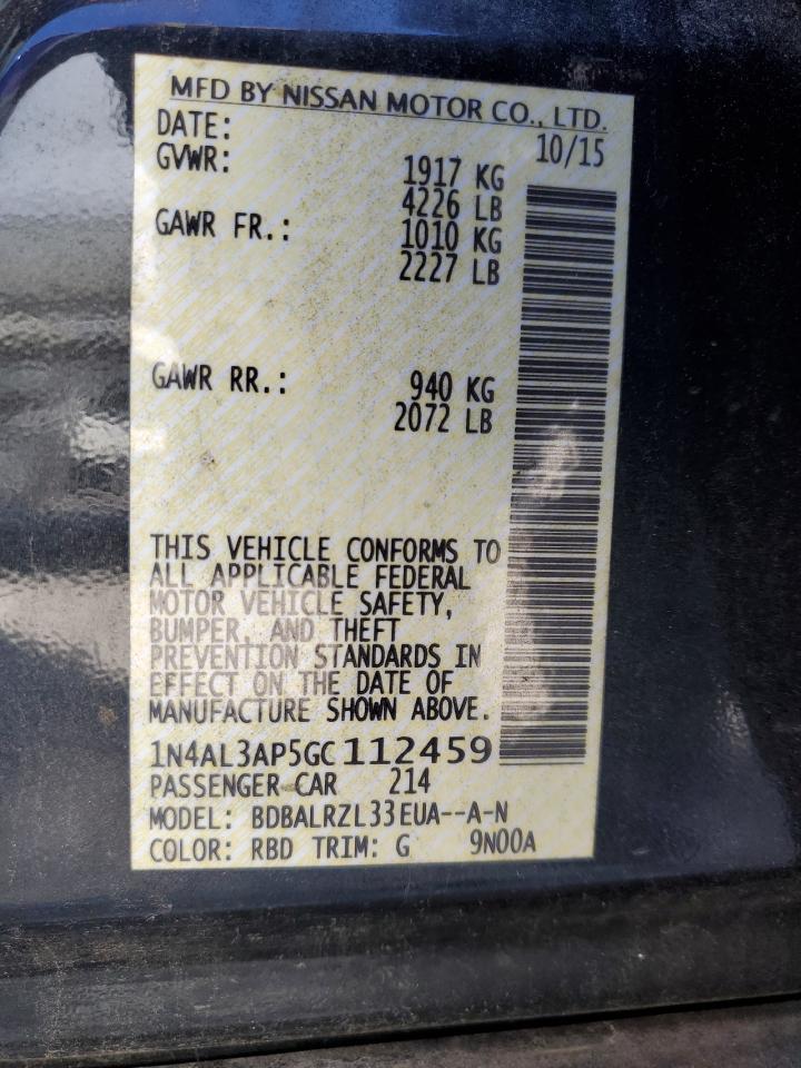 2016 Nissan Altima VIN 1N4AL3AP5GC112459 Copart auction photo, front end damage thumbnail 12