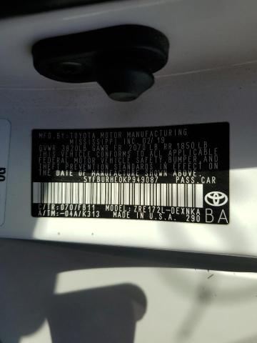 2019 Toyota Corolla VIN 5YFBURHE0KP949087 Copart auction photo, rear end / side damage thumbnail 12