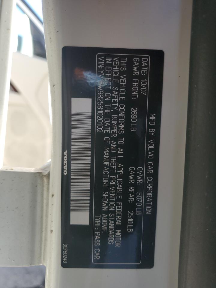 2008 Volvo V70 VIN YV1BW982581020102 Copart auction photo, water/flood damage thumbnail 13