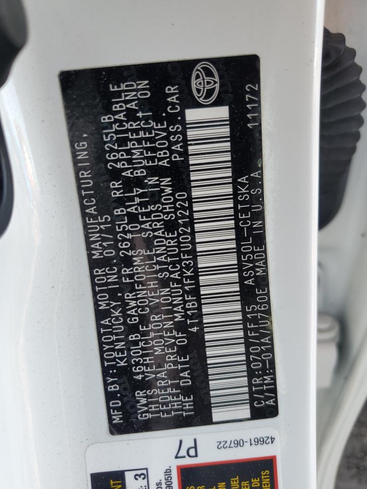 2015 Toyota Camry VIN 4T1BF1FK3FU021220 Copart auction photo, front end / rear end damage thumbnail 12