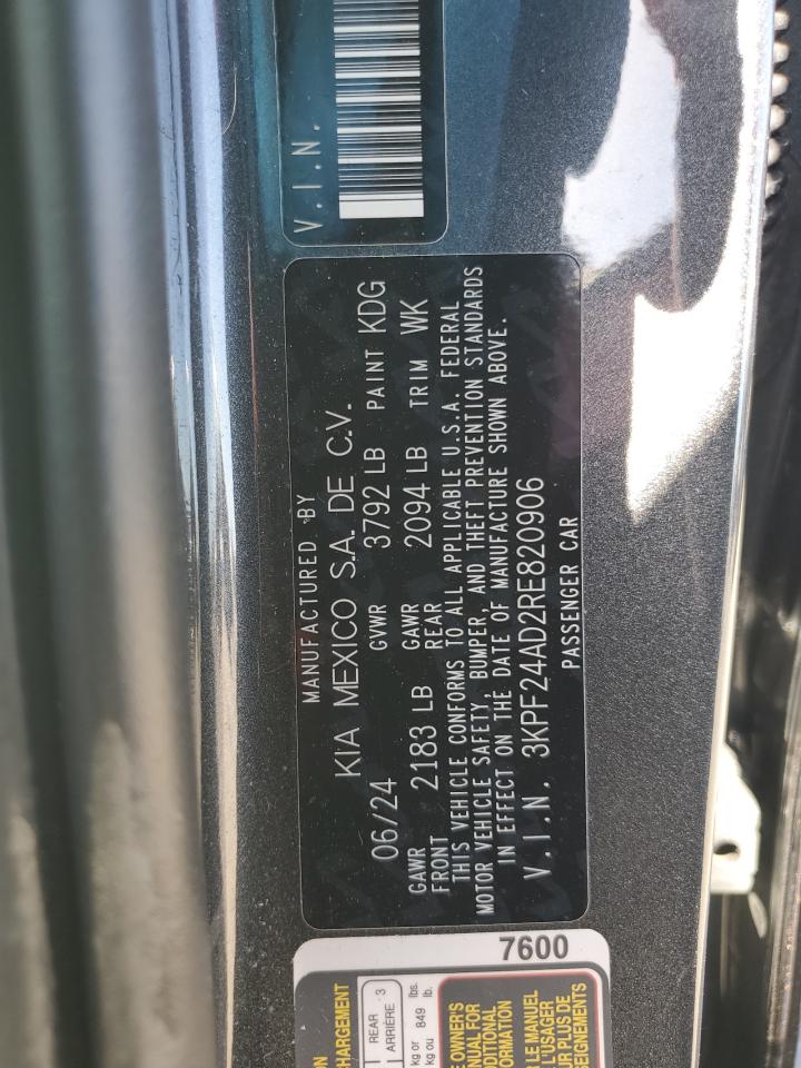 2024 KIA Forte VIN 3KPF24AD2RE820906 Copart auction photo, front end / side damage thumbnail 12