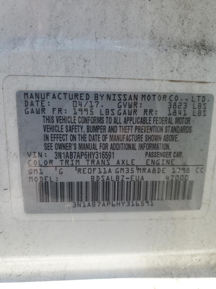 2017 Nissan Sentra VIN 3N1AB7AP6HY316591 Copart auction photo, front end / rear end damage thumbnail 13