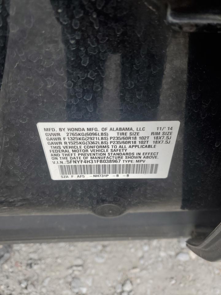 2015 Honda Pilot VIN 5FNYF4H31FB038967 Copart auction photo, front end / minor dent/scratches damage thumbnail 15
