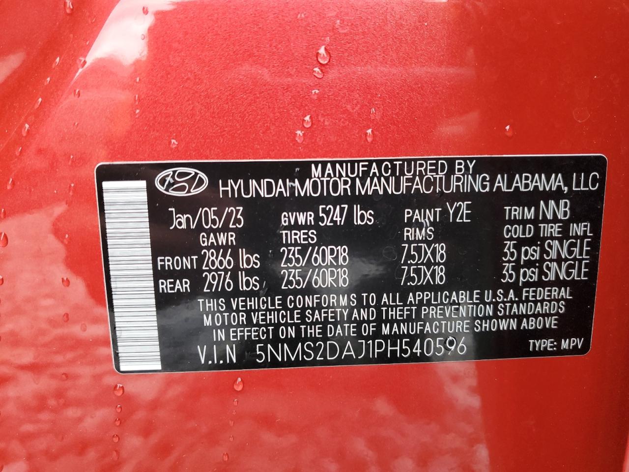 2023 Hyundai Santa Fe VIN 5NMS2DAJ1PH540596 Copart auction photo, side / front end damage thumbnail 13