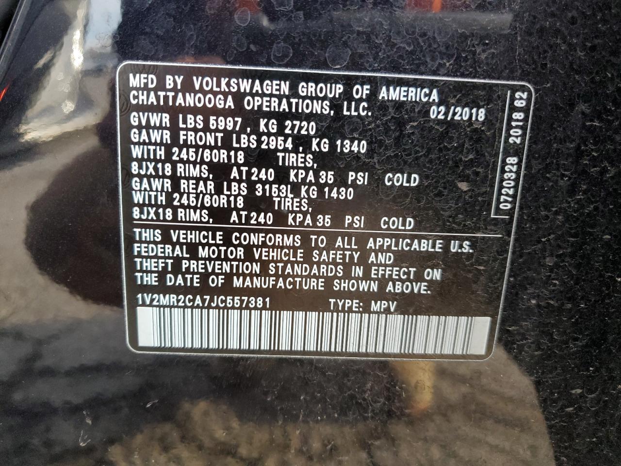 2018 Volkswagen Atlas VIN 1V2MR2CA7JC557381 Copart auction photo, all over damage thumbnail 12